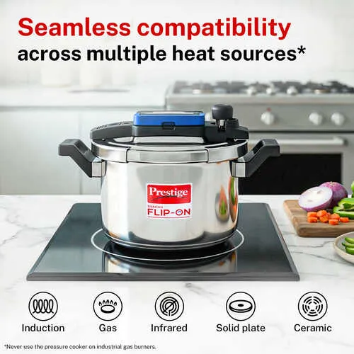 Prestige Svachh Flip-on Stainless Steel Spillage Control Pressure Cooker with Glass Lid, 5 Litre (Silver) - Detail View